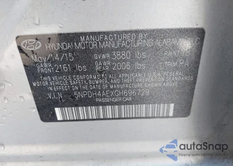 2016 Hyundai Elantra Se z USA, uszkodzony, nr VIN 5NPDH4AEXGH696729